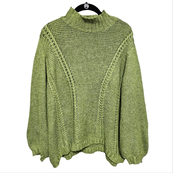 Easel Los Angeles Sweaters - Easel Los Angeles Oversized Matcha Green Mock Neck Chunky Knit Sweater Size S/M
